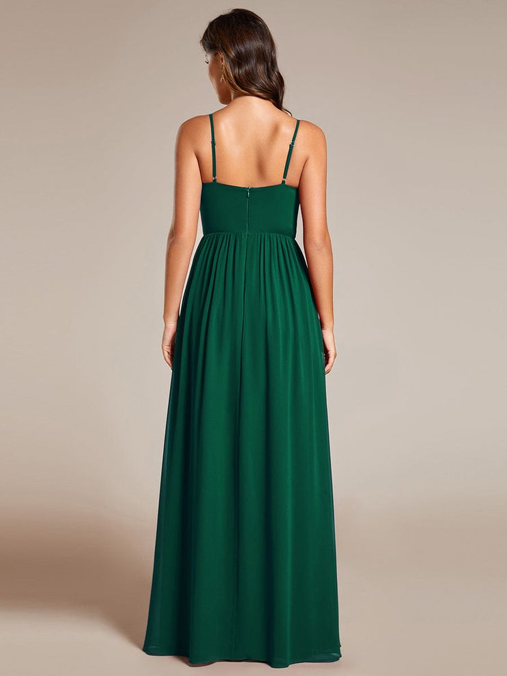 Maxi V-Neck Lotus Leaf Chiffon Bridesmaid Dress with Pleating