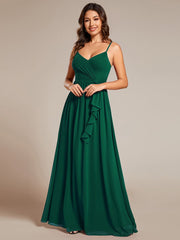 Maxi V-Neck Lotus Leaf Chiffon Bridesmaid Dress with Pleating