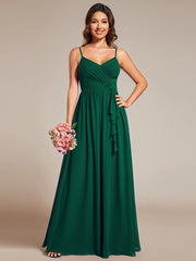 Maxi V-Neck Lotus Leaf Chiffon Bridesmaid Dress with Pleating