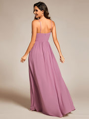 Maxi V-Neck Lotus Leaf Chiffon Bridesmaid Dress with Pleating