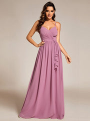 Maxi V-Neck Lotus Leaf Chiffon Bridesmaid Dress with Pleating