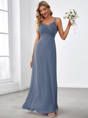 Chiffon Pleated Spaghetti Strap Cowl-Back Maxi Bridesmaid Dress In Pink