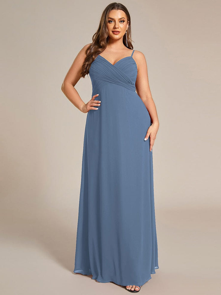 Chiffon Pleated Spaghetti Strap Cowl-Back Maxi Bridesmaid Dress In Pink