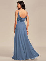 Chiffon Pleated Spaghetti Strap Cowl-Back Maxi Bridesmaid Dress In Pink