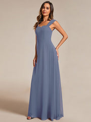 Chiffon High-Waisted Square Neck Sleeveless Bridesmaid Dress