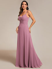 Chic Adjustable Straps Pleated Bridesmaid Dress with V-Neck