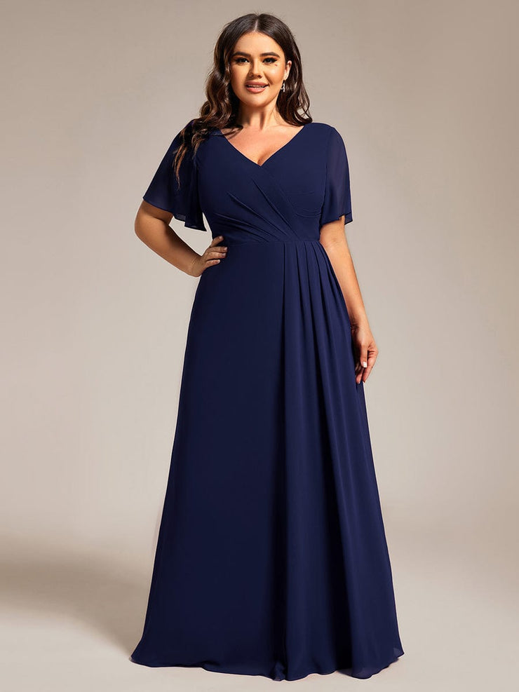 Plus Size A-Line Ruffle Sleeves High Slit Chiffon Bridesmaid Dress