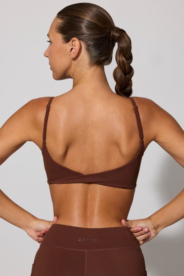 Adjust - Twist Back Scoop Neck Sports Bra in Chocolate - Image 3