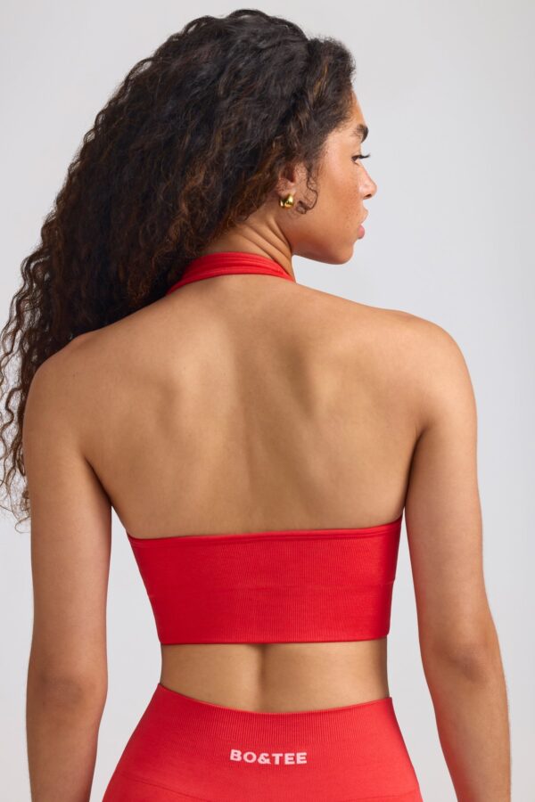Define Luxe Halterneck Sports Bra in Poppy Red - Image 3