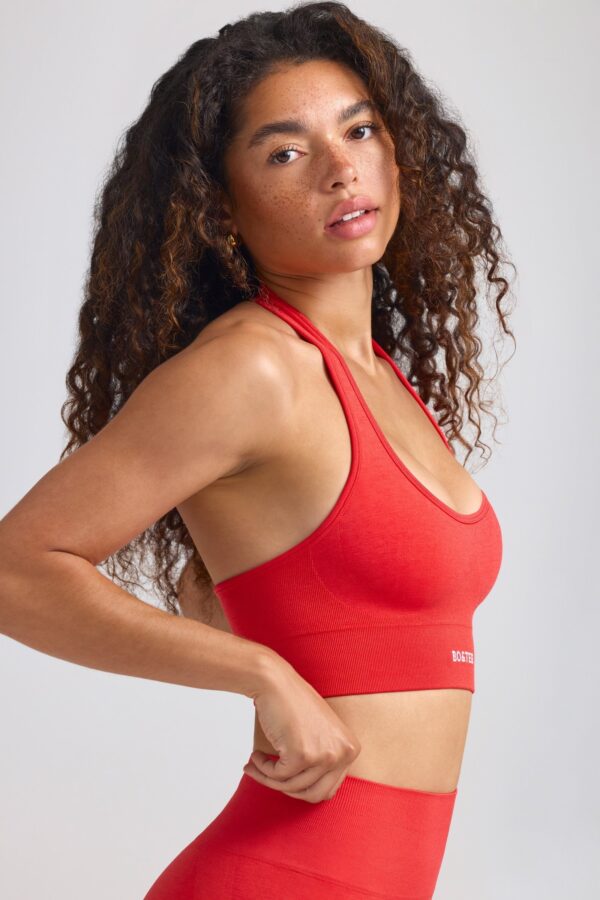 Define Luxe Halterneck Sports Bra in Poppy Red - Image 2