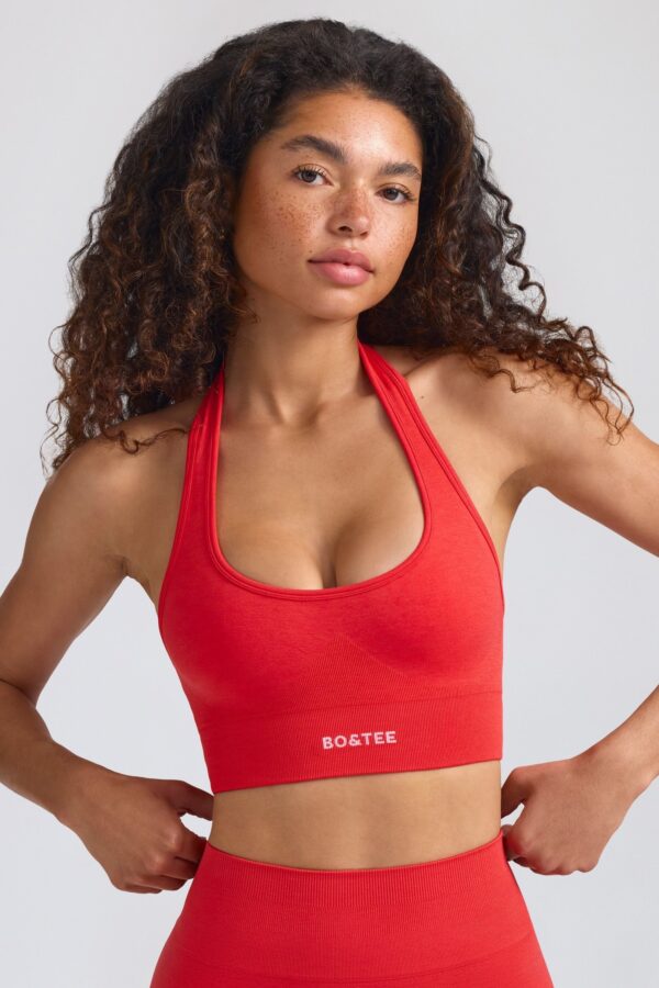 Define Luxe Halterneck Sports Bra in Poppy Red - Image 7