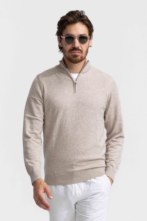 quarter zip beige sweater